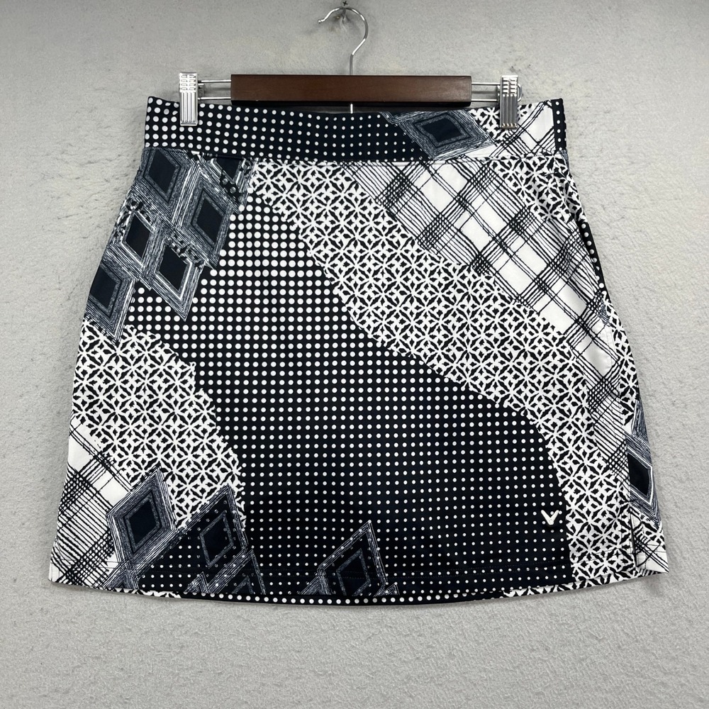 Callaway Golf Skort Womens Medium Black White Patchwork Polka Dot Plaid Active